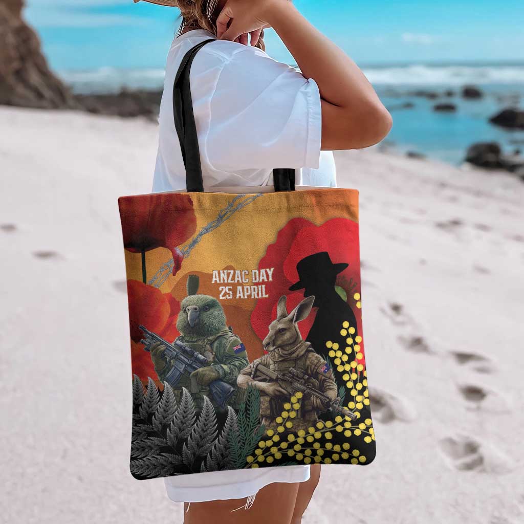 New Zealand and Australia ANZAC Day Tote Bag Sliver Fern Kakapo With Golden Wattle Kangaroo - Polynesian Pride