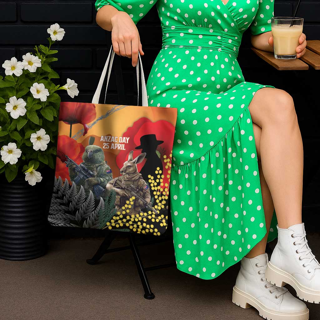New Zealand and Australia ANZAC Day Tote Bag Sliver Fern Kakapo With Golden Wattle Kangaroo - Polynesian Pride