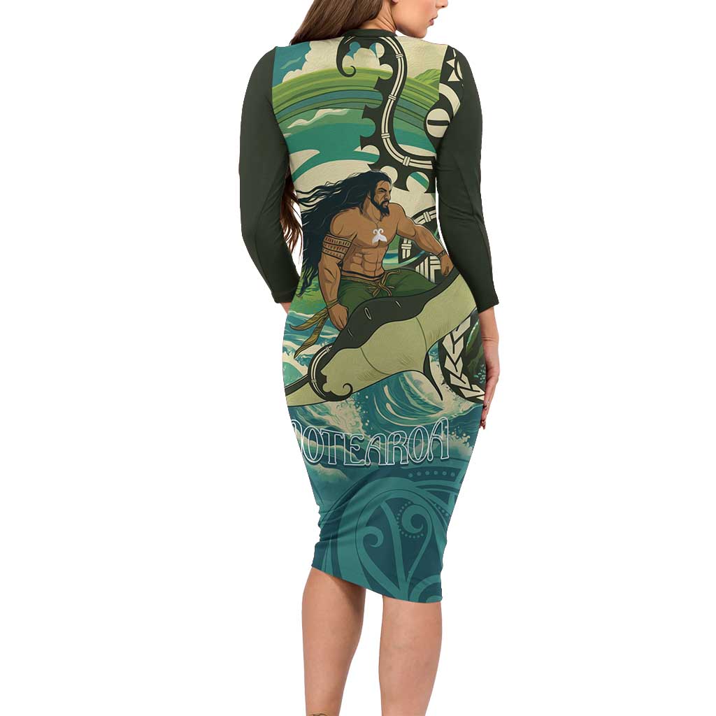 Aotearoa Tangaroa Atua Family Matching Long Sleeve Bodycon Dress and Hawaiian Shirt New Zealand God Of The Ocean