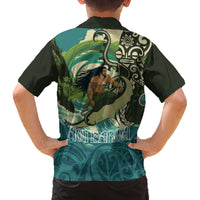 Aotearoa Tangaroa Atua Family Matching Off The Shoulder Long Sleeve Dress and Hawaiian Shirt New Zealand God Of The Ocean