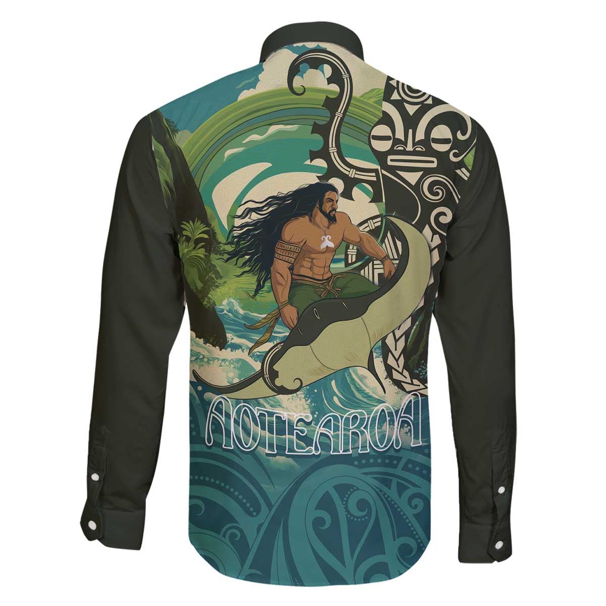 Aotearoa Tangaroa Atua Family Matching Off The Shoulder Long Sleeve Dress and Hawaiian Shirt New Zealand God Of The Ocean