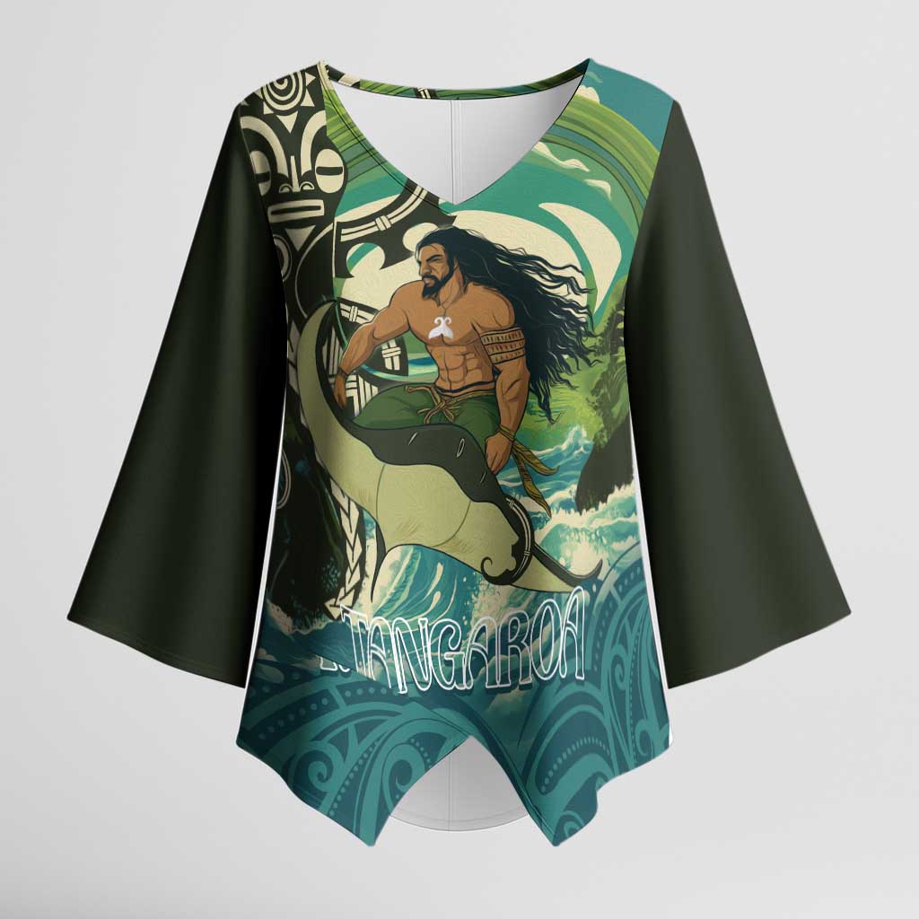 Aotearoa Tangaroa Atua Kimono Sleeve Blouse New Zealand God Of The Ocean - Polynesian Pride