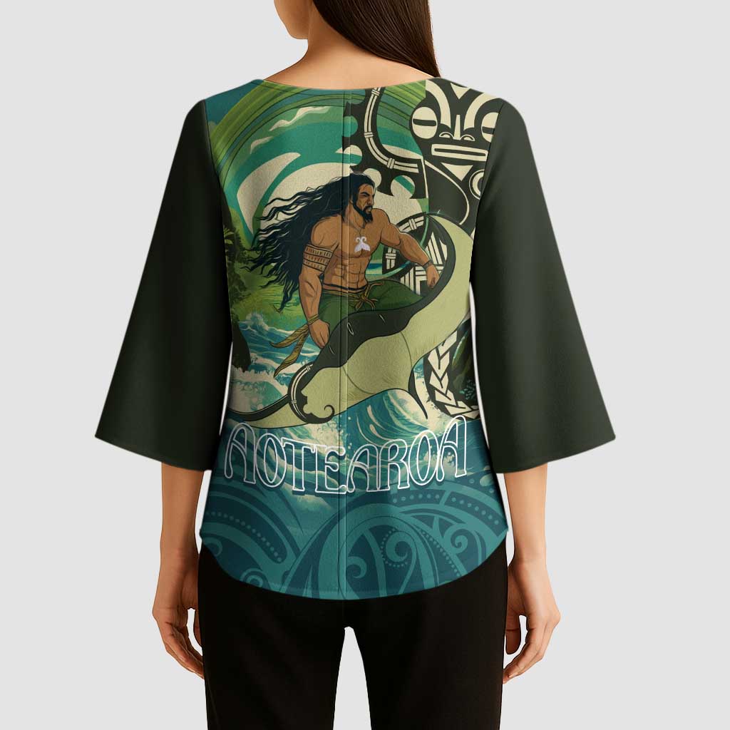 Aotearoa Tangaroa Atua Kimono Sleeve Blouse New Zealand God Of The Ocean - Polynesian Pride