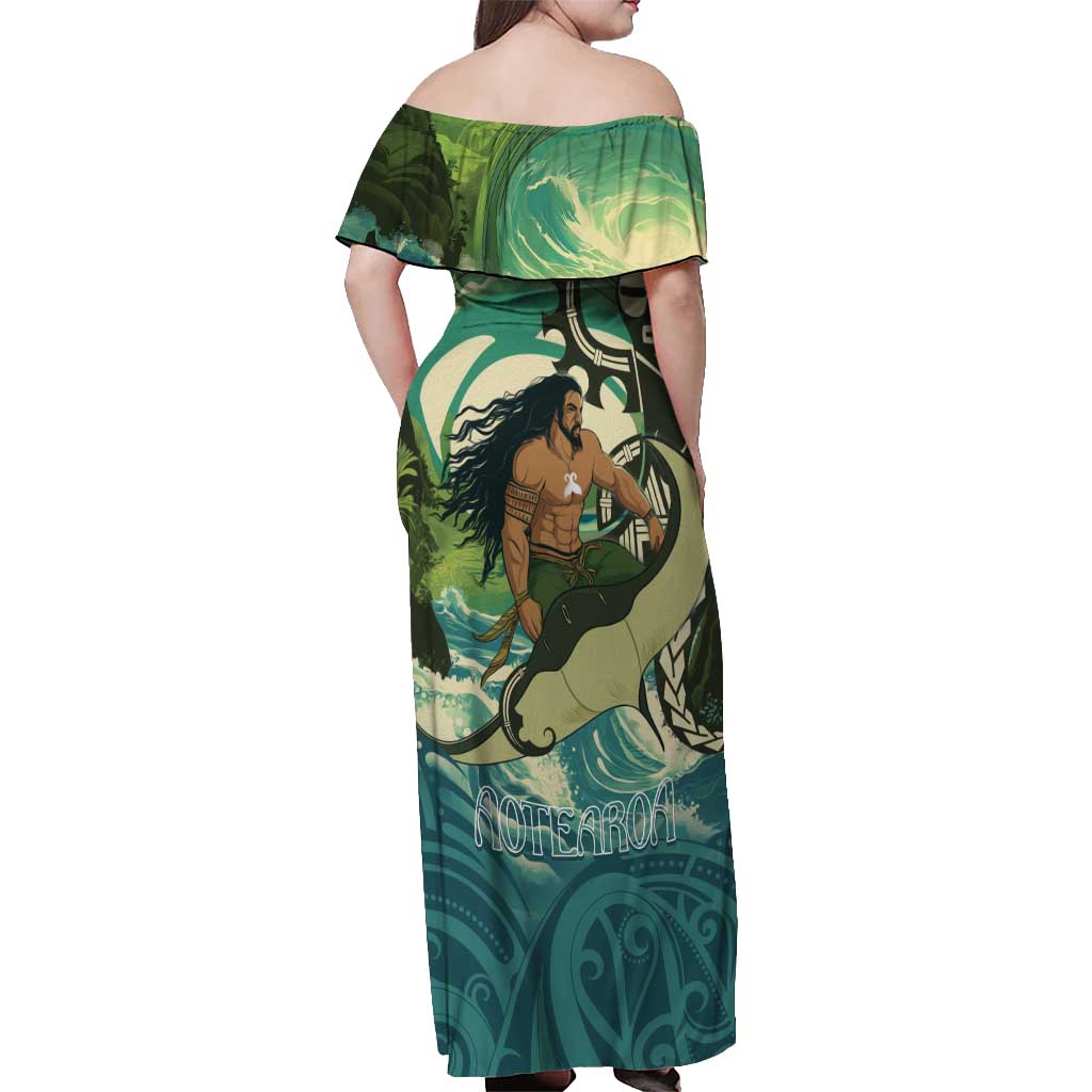 Aotearoa Tangaroa Atua Off Shoulder Maxi Dress New Zealand God Of The Ocean