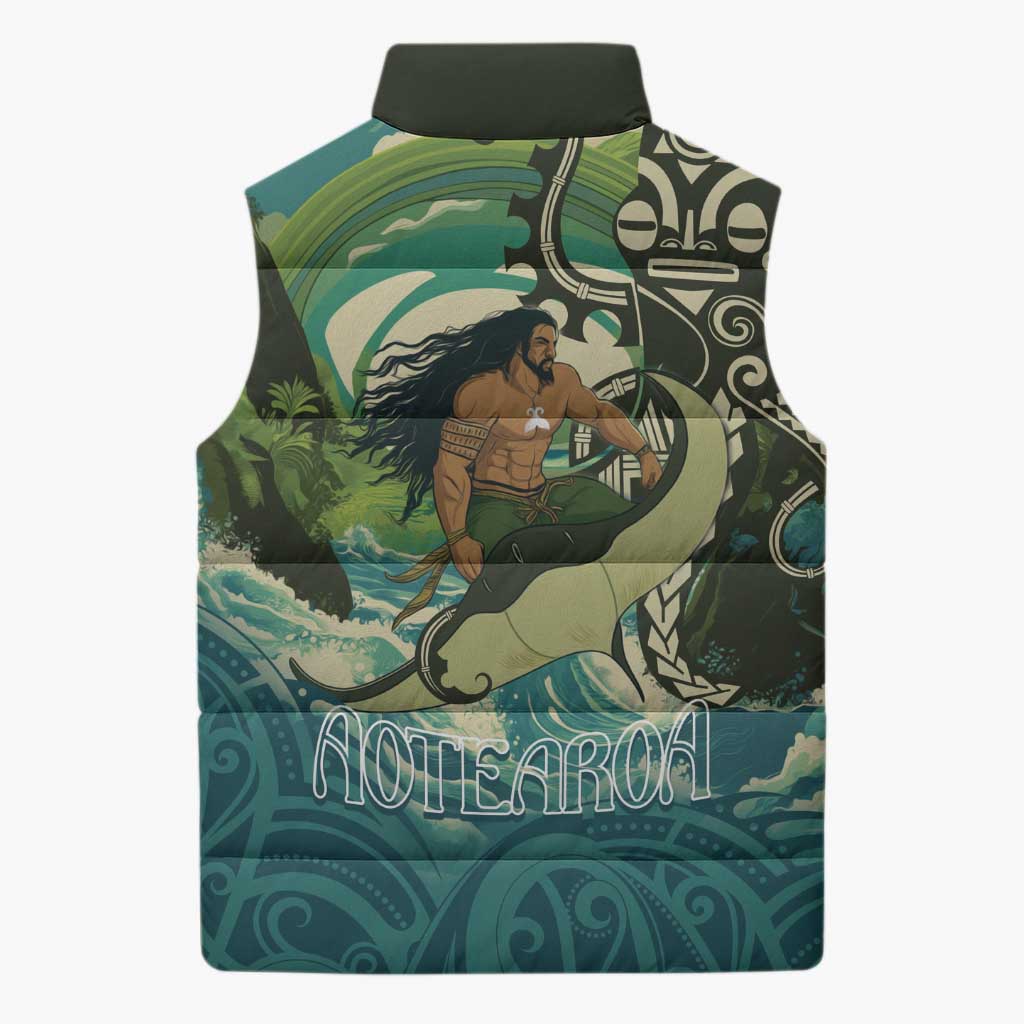Aotearoa Tangaroa Atua Sleeveless Puffer Jacket New Zealand God Of The Ocean - Polynesian Pride