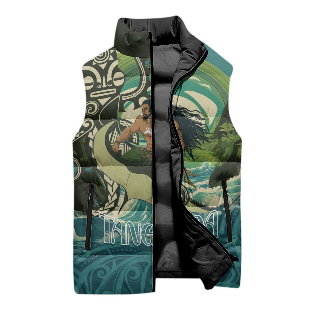 Aotearoa Tangaroa Atua Sleeveless Puffer Jacket New Zealand God Of The Ocean - Polynesian Pride
