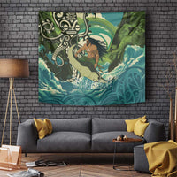 Aotearoa Tangaroa Atua Tapestry New Zealand God Of The Ocean LT14 Cyan - Polynesian Pride