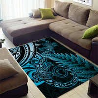 New Zealand Lizard Area Rug Silver Fern Aotearoa Maori Blue Version