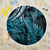 New Zealand Lizard Beach Blanket Silver Fern Aotearoa Maori Blue Version