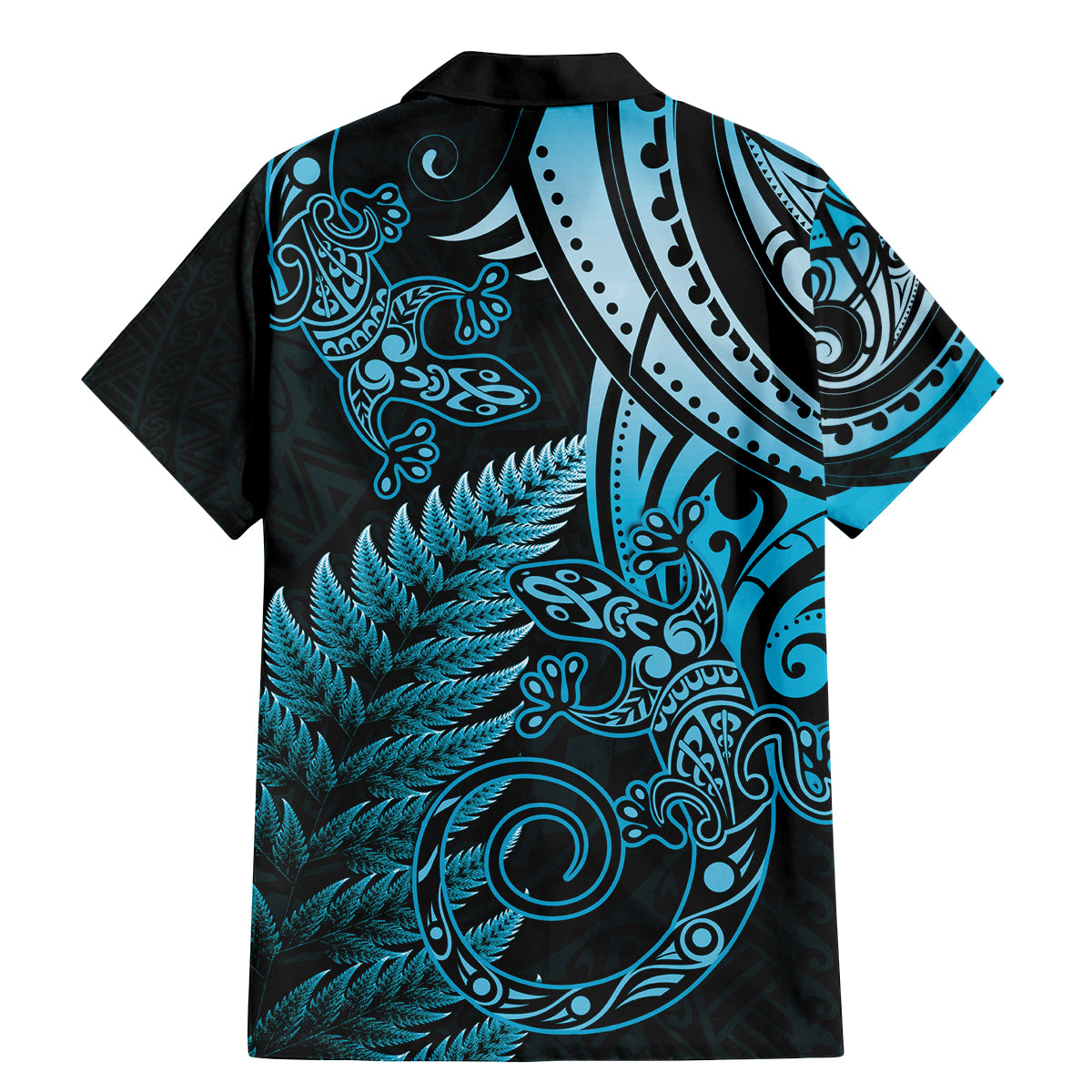 New Zealand Lizard Family Matching Mermaid Dress and Hawaiian Shirt Silver Fern Aotearoa Maori Blue Version
