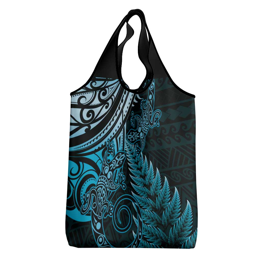 New Zealand Lizard Grocery Bag Silver Fern Aotearoa Maori Blue Version