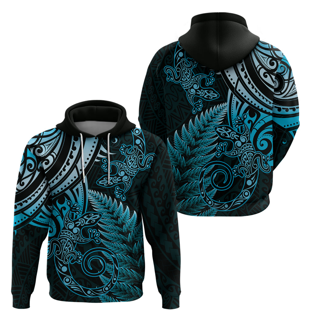 New Zealand Lizard Hoodie Silver Fern Aotearoa Maori Blue Version