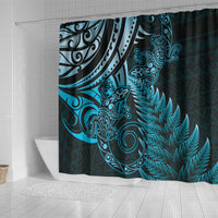 New Zealand Lizard Shower Curtain Silver Fern Aotearoa Maori Blue Version