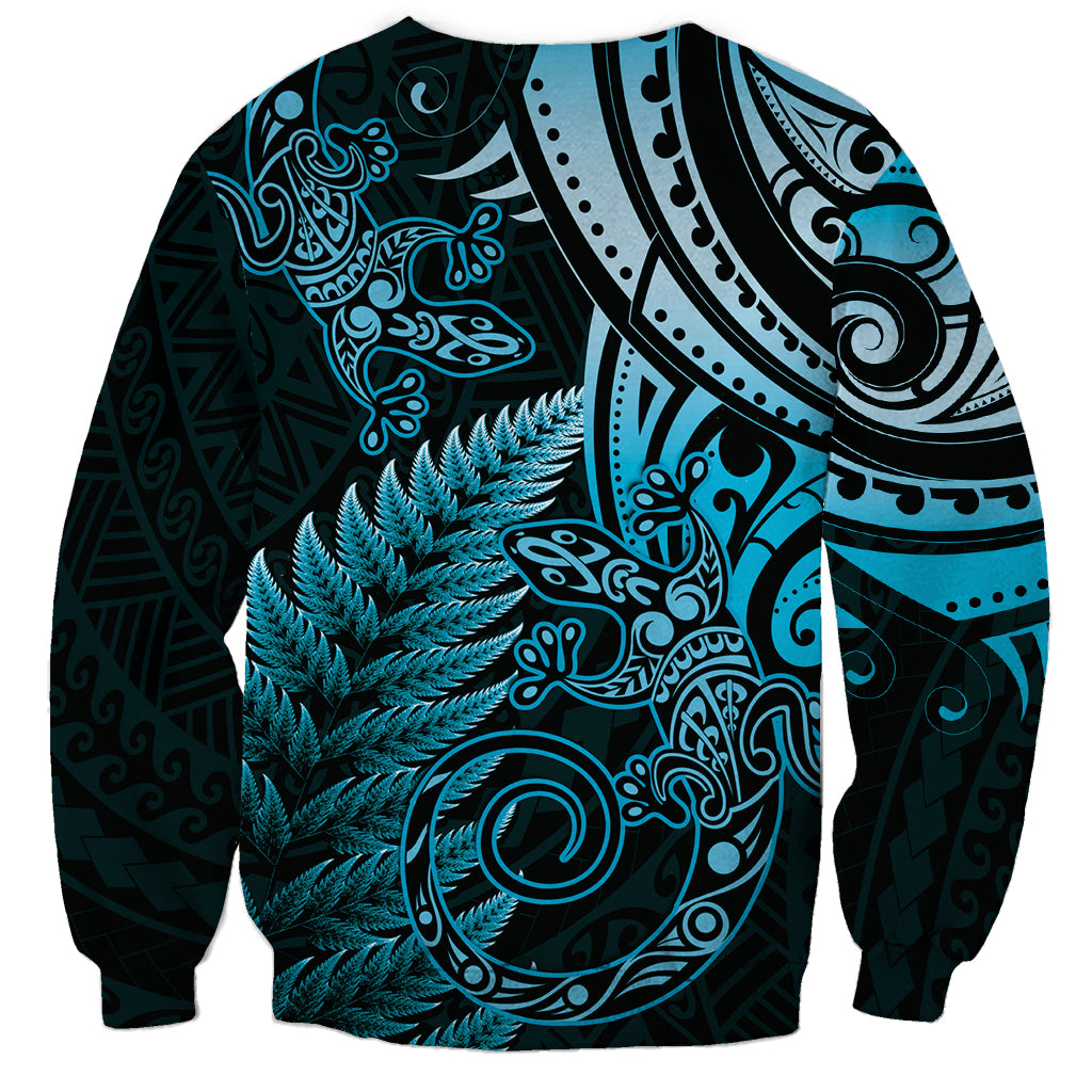New Zealand Lizard Sweatshirt Silver Fern Aotearoa Maori Blue Version