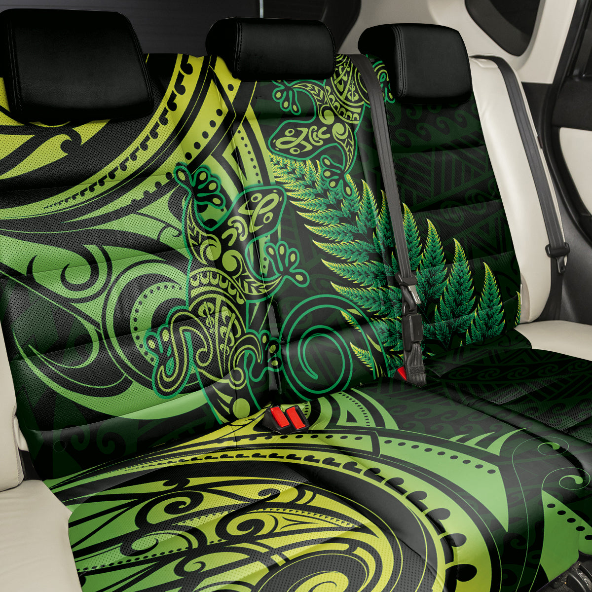 New Zealand Lizard Back Car Seat Cover Silver Fern Aotearoa Maori Green Version LT14