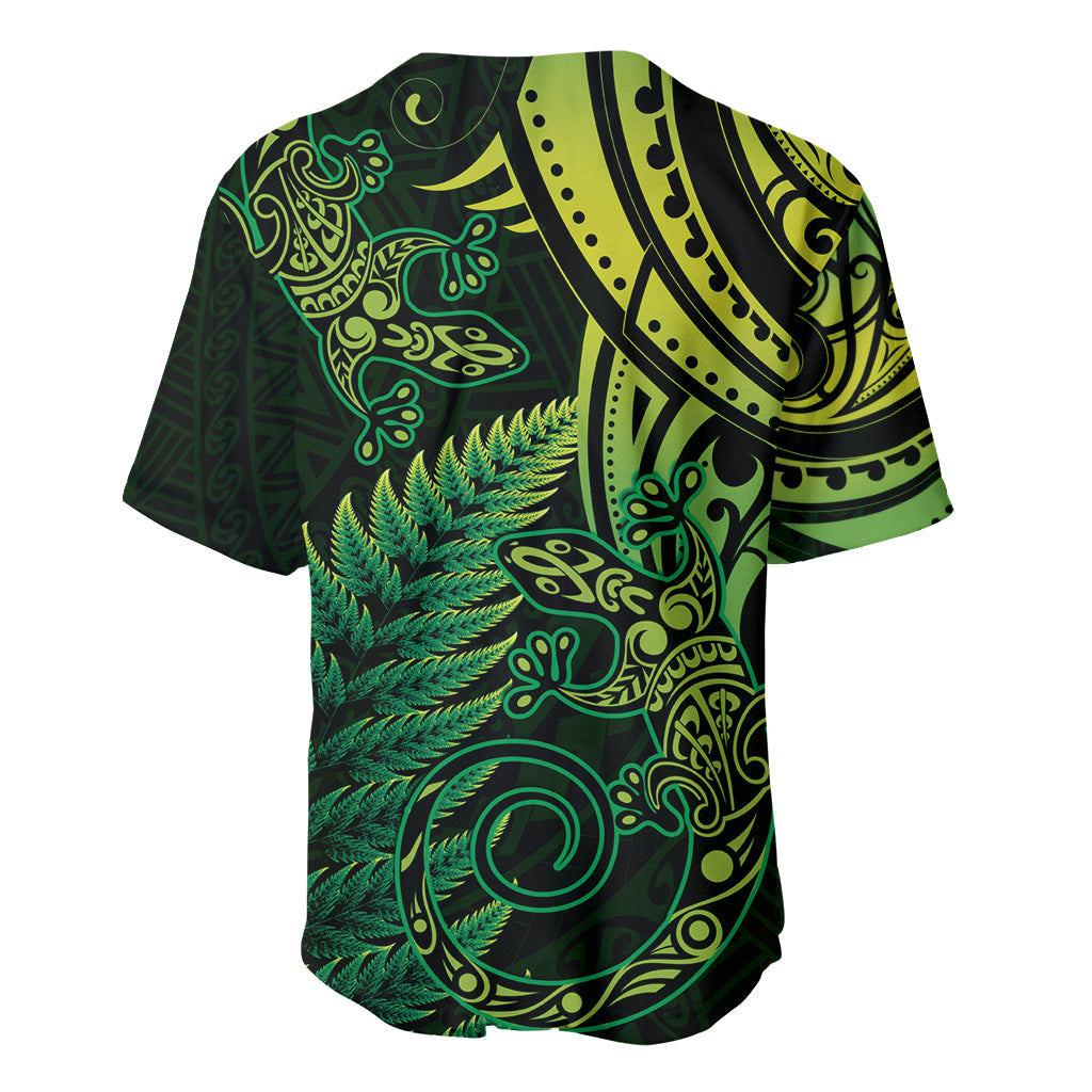 New Zealand Lizard Baseball Jersey Silver Fern Aotearoa Maori Green Version