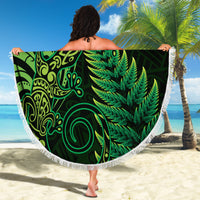 New Zealand Lizard Beach Blanket Silver Fern Aotearoa Maori Green Version