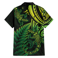 New Zealand Lizard Family Matching Short Sleeve Bodycon Dress and Hawaiian Shirt Silver Fern Aotearoa Maori Green Version