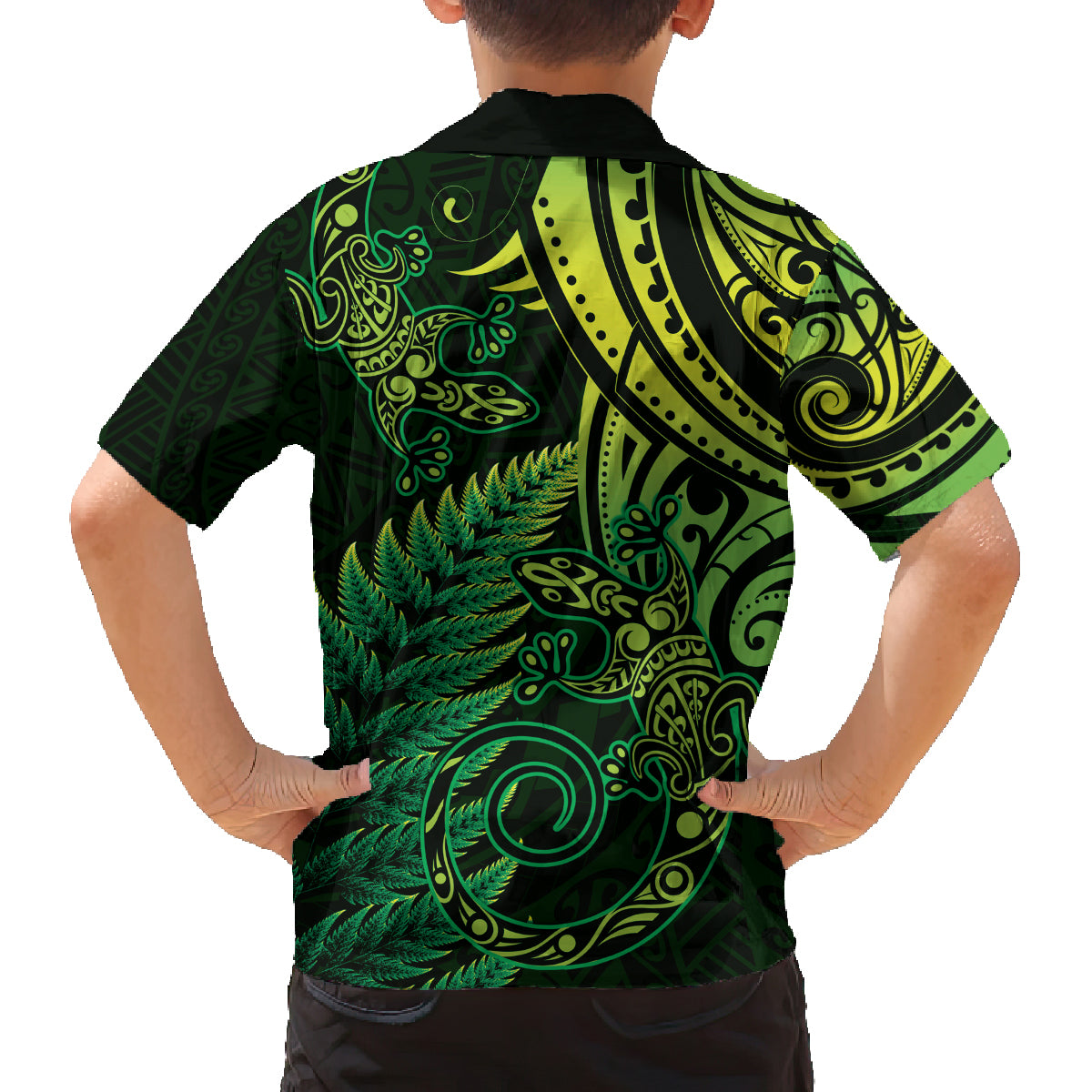 New Zealand Lizard Family Matching Summer Maxi Dress and Hawaiian Shirt Silver Fern Aotearoa Maori Green Version