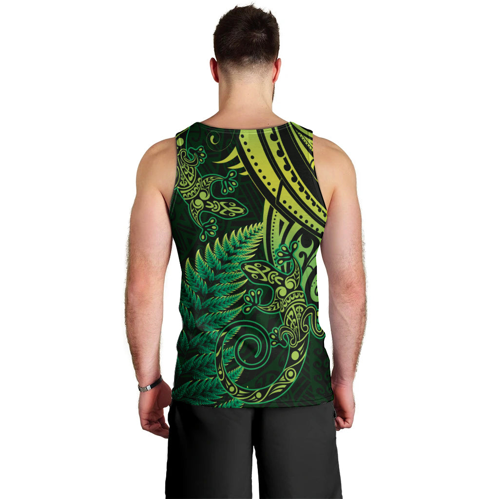 New Zealand Lizard Men Tank Top Silver Fern Aotearoa Maori Green Version