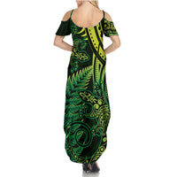 New Zealand Lizard Summer Maxi Dress Silver Fern Aotearoa Maori Green Version