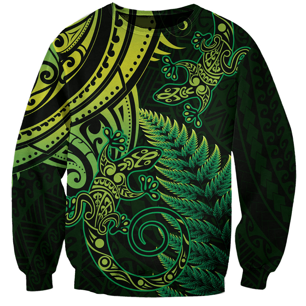 New Zealand Lizard Sweatshirt Silver Fern Aotearoa Maori Green Version