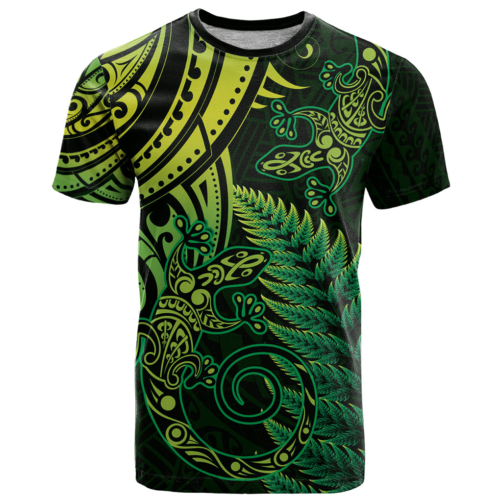 New Zealand Lizard T Shirt Silver Fern Aotearoa Maori Green Version