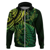New Zealand Lizard Zip Hoodie Silver Fern Aotearoa Maori Green Version