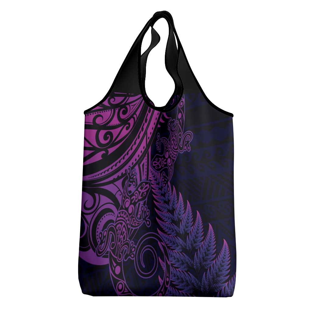 New Zealand Lizard Grocery Bag Silver Fern Aotearoa Maori Purple Version