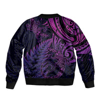 New Zealand Lizard Sleeve Zip Bomber Jacket Silver Fern Aotearoa Maori Purple Version