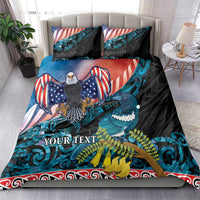 Personalised United States And New Zealand Bedding Set USA Eagle With Kowhai Aotearoa Tui Bird LT14 - Polynesian Pride