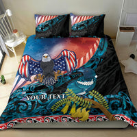 Personalised United States And New Zealand Bedding Set USA Eagle With Kowhai Aotearoa Tui Bird LT14 - Polynesian Pride
