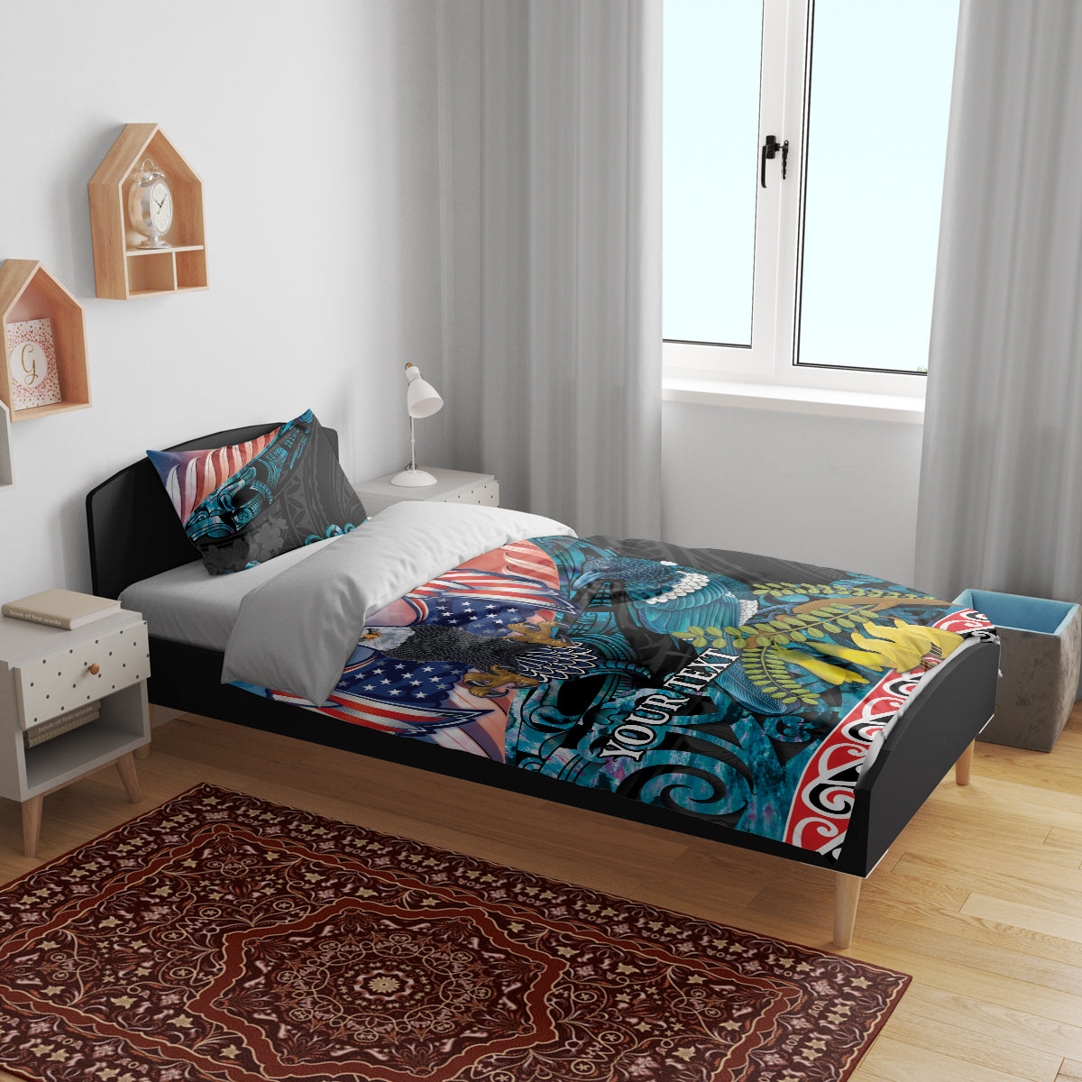 Personalised United States And New Zealand Bedding Set USA Eagle With Kowhai Aotearoa Tui Bird LT14 - Polynesian Pride