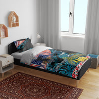 Personalised United States And New Zealand Bedding Set USA Eagle With Kowhai Aotearoa Tui Bird LT14 - Polynesian Pride