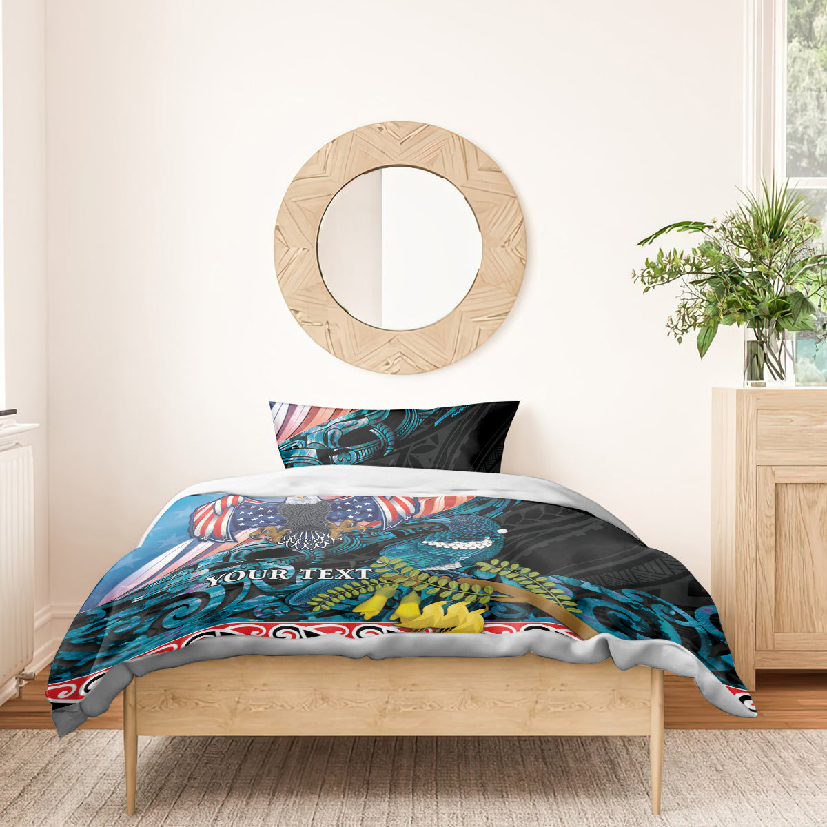 Personalised United States And New Zealand Bedding Set USA Eagle With Kowhai Aotearoa Tui Bird LT14 - Polynesian Pride