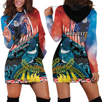 Personalised United States And New Zealand Hoodie Dress USA Eagle With Kowhai Aotearoa Tui Bird