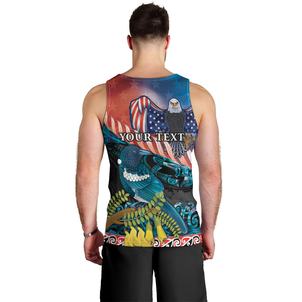 Personalised United States And New Zealand Men Tank Top USA Eagle With Kowhai Aotearoa Tui Bird