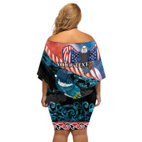 Personalised United States And New Zealand Off Shoulder Short Dress USA Eagle With Kowhai Aotearoa Tui Bird LT14 - Polynesian Pride