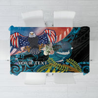 Personalised United States And New Zealand Tablecloth USA Eagle With Kowhai Aotearoa Tui Bird LT14 Blue - Polynesian Pride