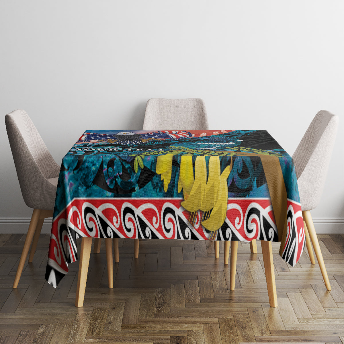 Personalised United States And New Zealand Tablecloth USA Eagle With Kowhai Aotearoa Tui Bird LT14 - Polynesian Pride