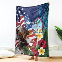 Personalised United States And Guam Blanket USA Eagle With Guahan Seal Tropical Vibes