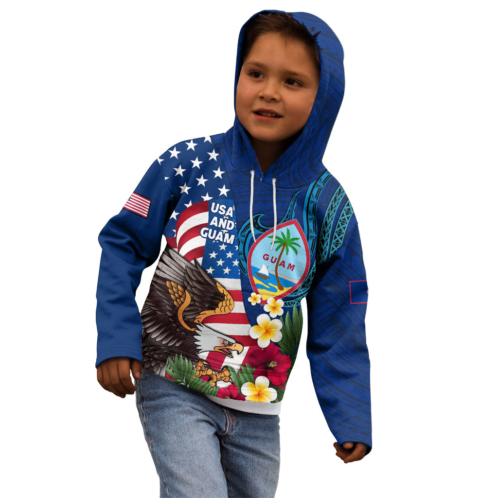 Personalised United States And Guam Kid Hoodie USA Eagle With Guahan Seal Tropical Vibes