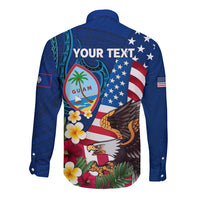 Personalised United States And Guam Long Sleeve Button Shirt USA Eagle With Guahan Seal Tropical Vibes LT14 - Polynesian Pride