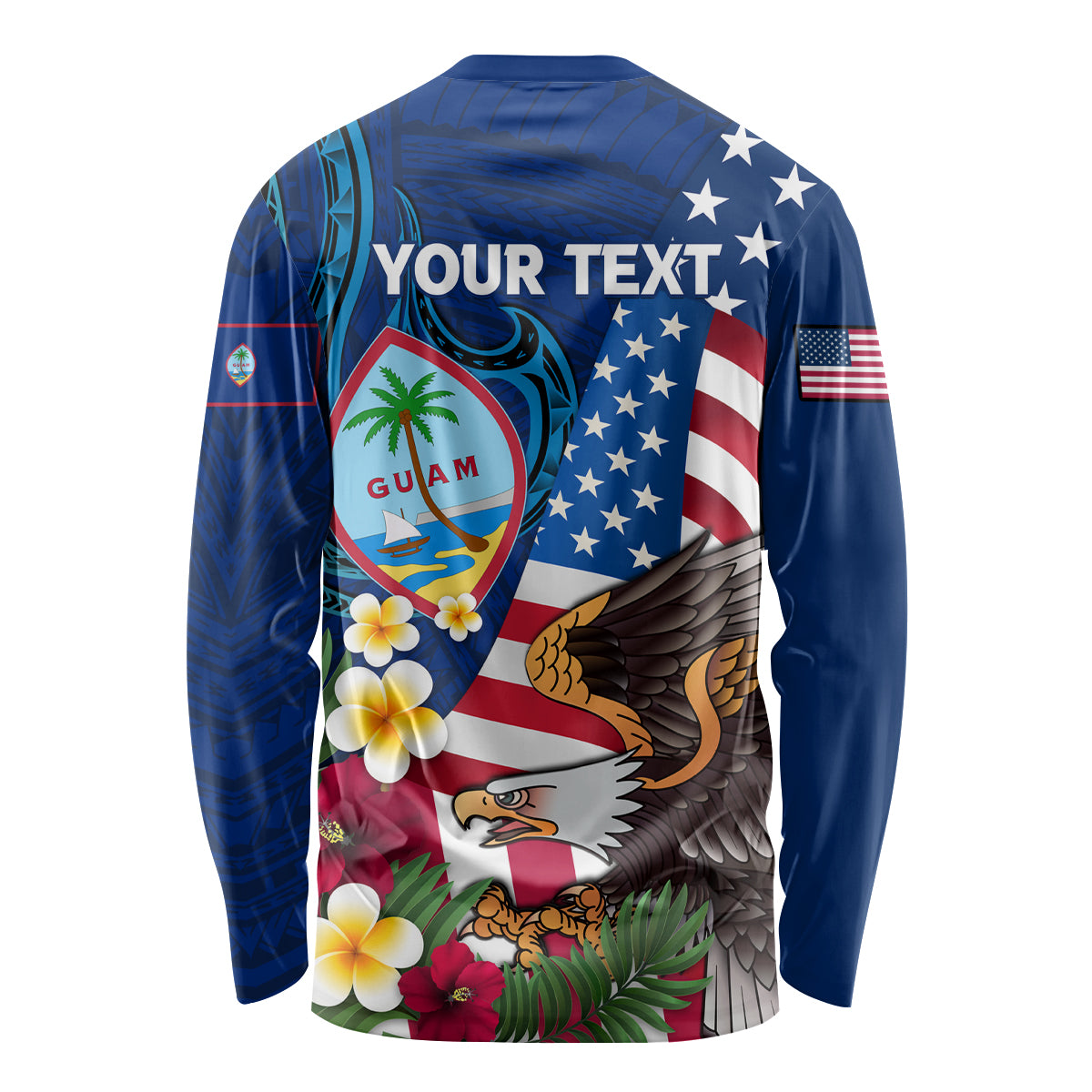 Personalised United States And Guam Long Sleeve Shirt USA Eagle With Guahan Seal Tropical Vibes