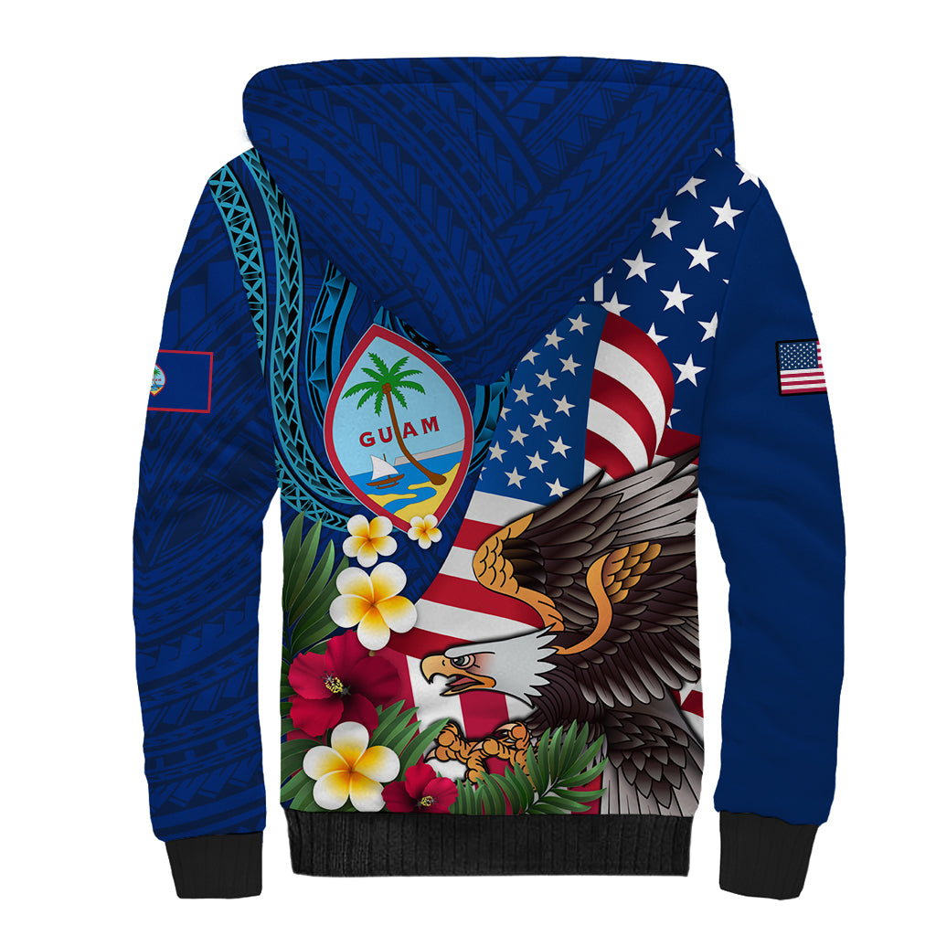 Personalised United States And Guam Sherpa Hoodie USA Eagle With Guahan Seal Tropical Vibes