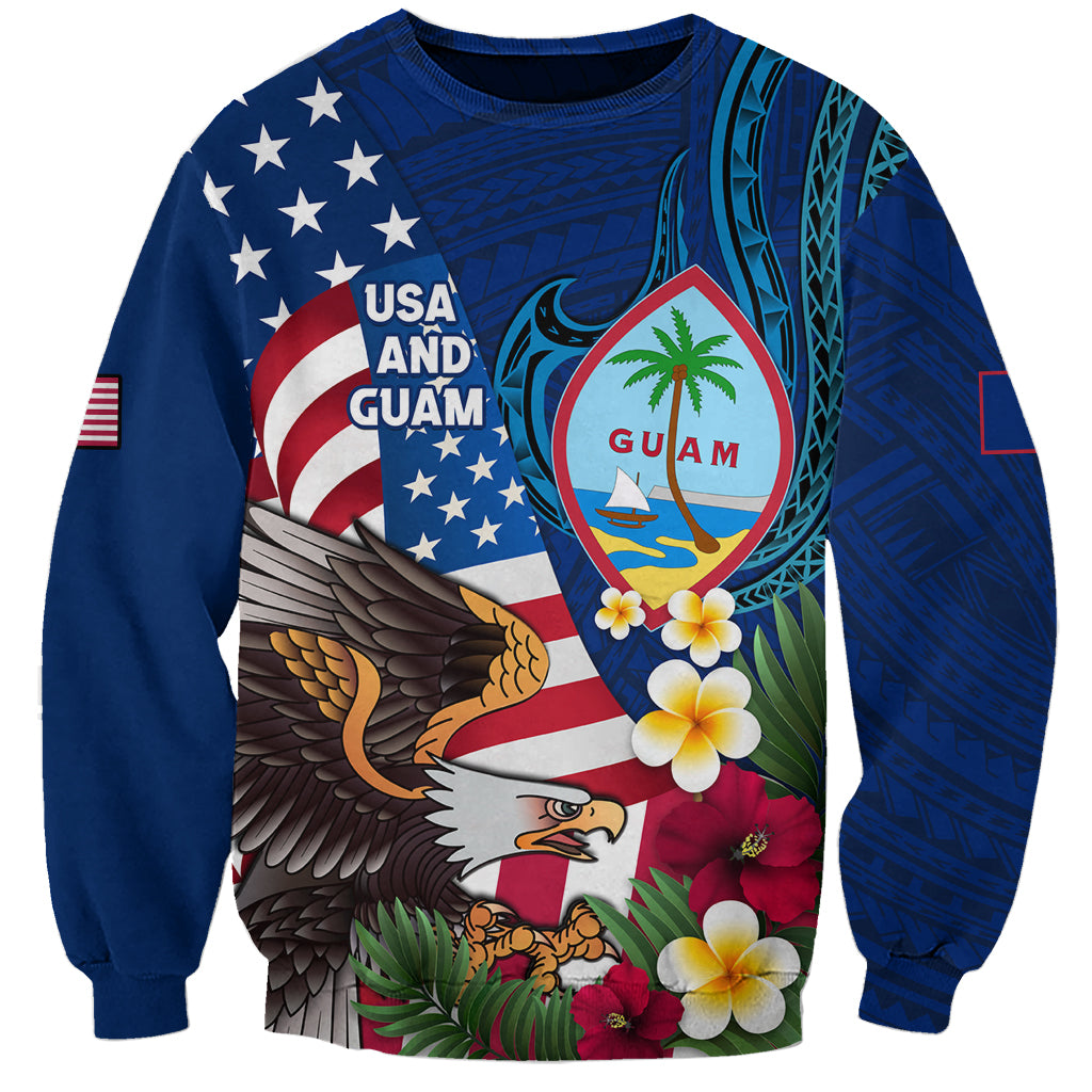 Personalised United States And Guam Sweatshirt USA Eagle With Guahan Seal Tropical Vibes LT14 Unisex Blue - Polynesian Pride