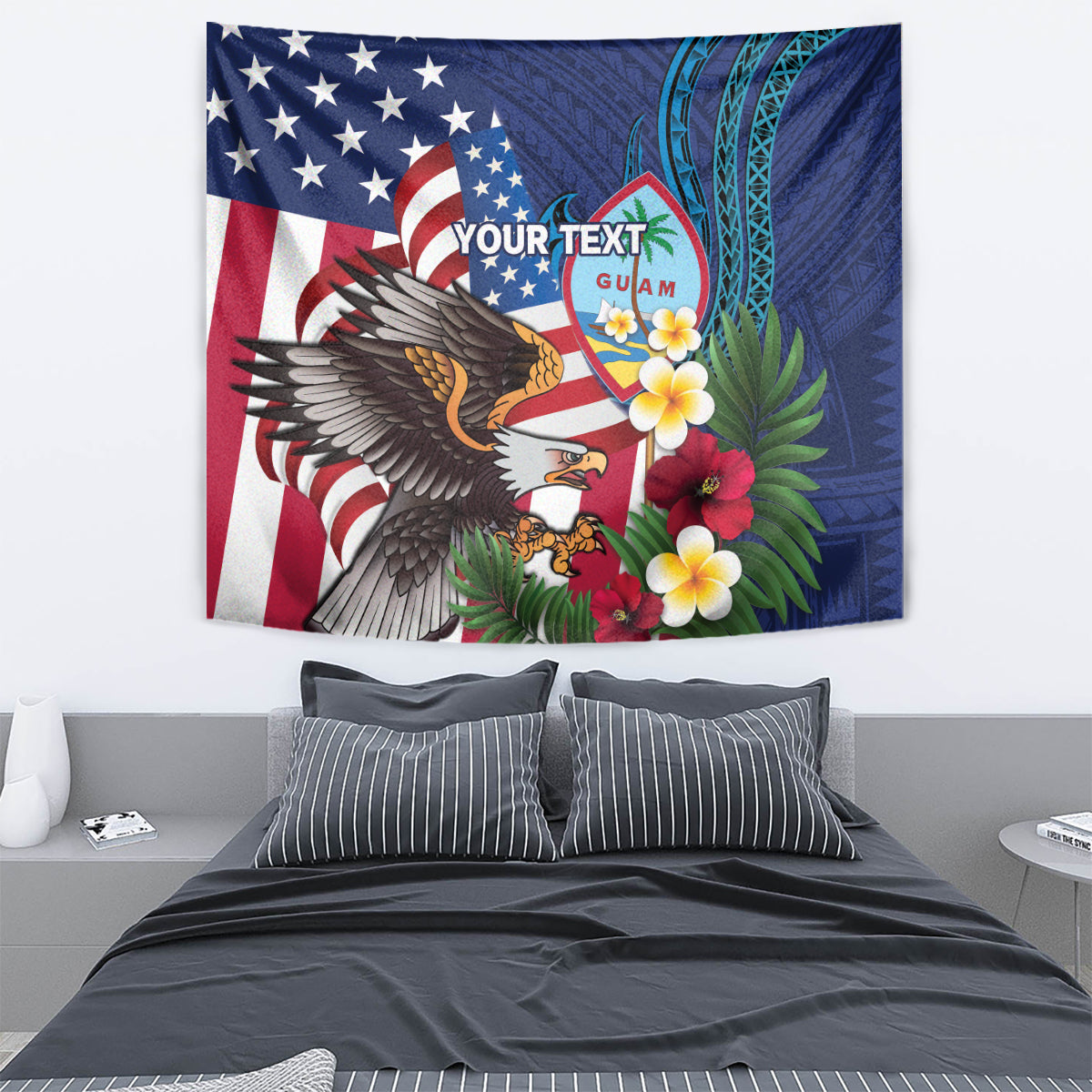 Personalised United States And Guam Tapestry USA Eagle With Guahan Seal Tropical Vibes LT14 - Polynesian Pride
