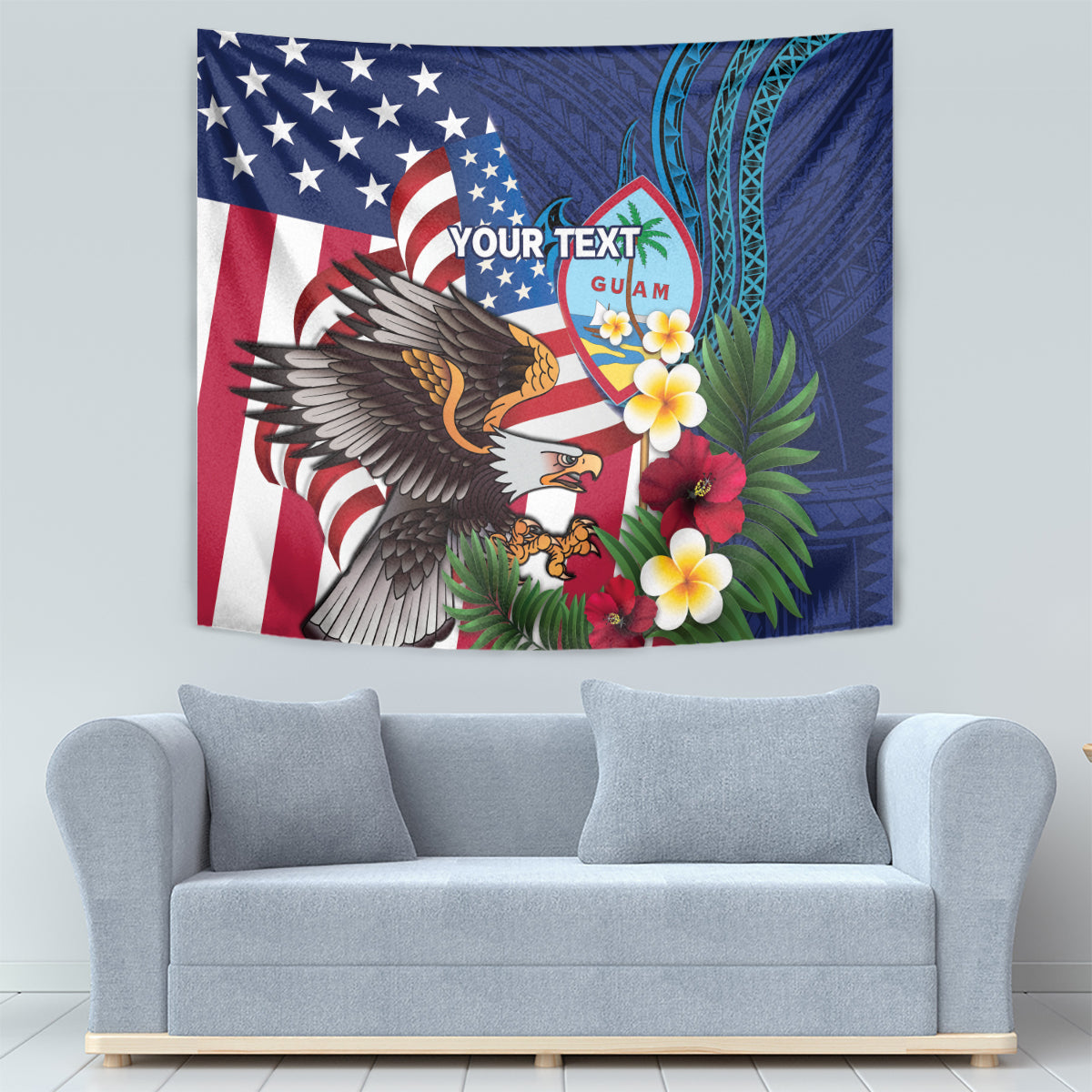 Personalised United States And Guam Tapestry USA Eagle With Guahan Seal Tropical Vibes LT14 - Polynesian Pride