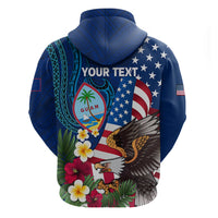 Personalised United States And Guam Zip Hoodie USA Eagle With Guahan Seal Tropical Vibes