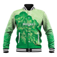 Aloha Hawaii Molokai Island Baseball Jacket Hibiscus Tribal Honu Hawaiian Tattoo Green LT14 Unisex Green - Polynesian Pride